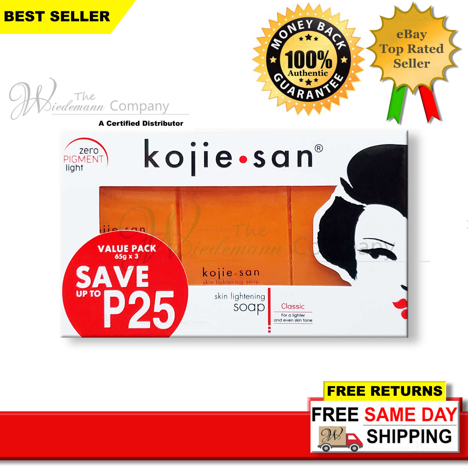 Original Kojie San Skin Lightening Kojic Acid Soap 65g X 3